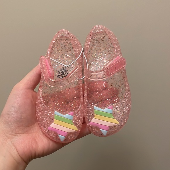 NWT Baby Girl Glitter Jelly Shoe Bundle, Pink Seashell & Multi Star - Picture 11 of 15